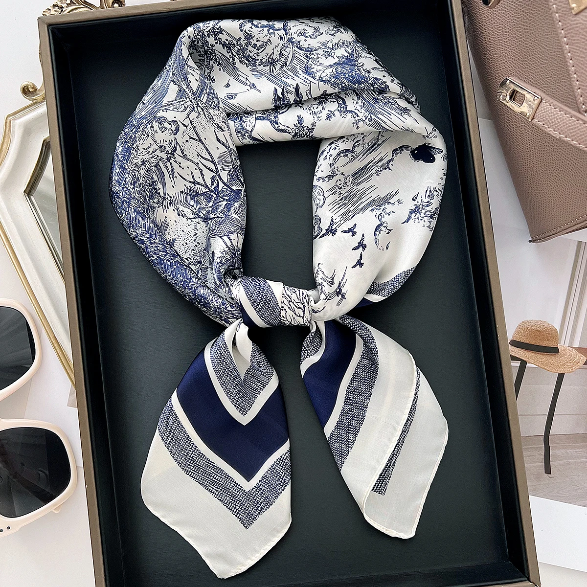 

2025 Spring and Summer New Square Scarf Women Outdoor Hair Band Luxury Design Scarf Soft Small Kerchief Hijab Lady 70*70cm