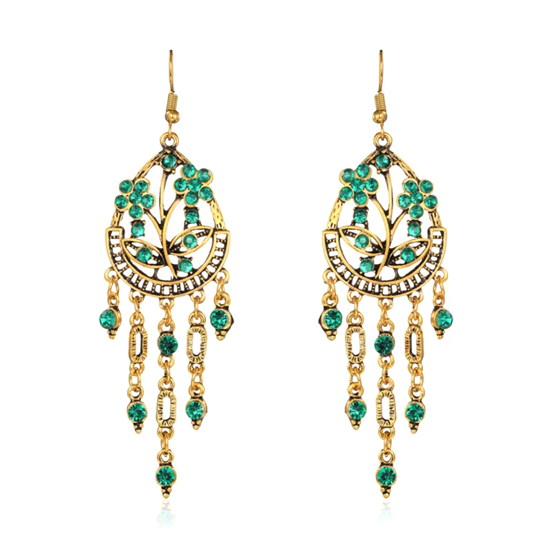 Pendientes étnicos Multicolor con diamantes de imitación y Flor de ciruelo para mujer, diseño creativo Retro, Color dorado, joyería elegante