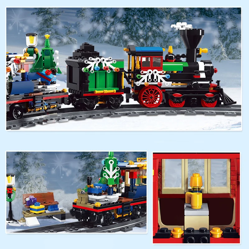 826 PCS Christmas Winter Holiday Train Set Railway Track Toys 2.4G RC Steam Train Building Blocks Bricks Toys for Kids Xmas Gift