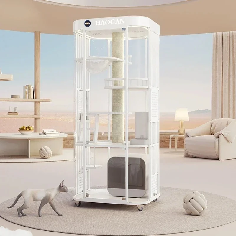 

Роскошная вилла для кошек, панорамное стекло, шкаф для кошек из цельного дерева, большая бытовая прозрачная комната, умная