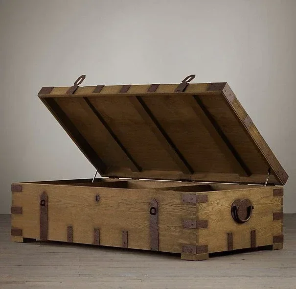 American country coffee table retro old wrought iron box cafe, oak locker storage cabinet