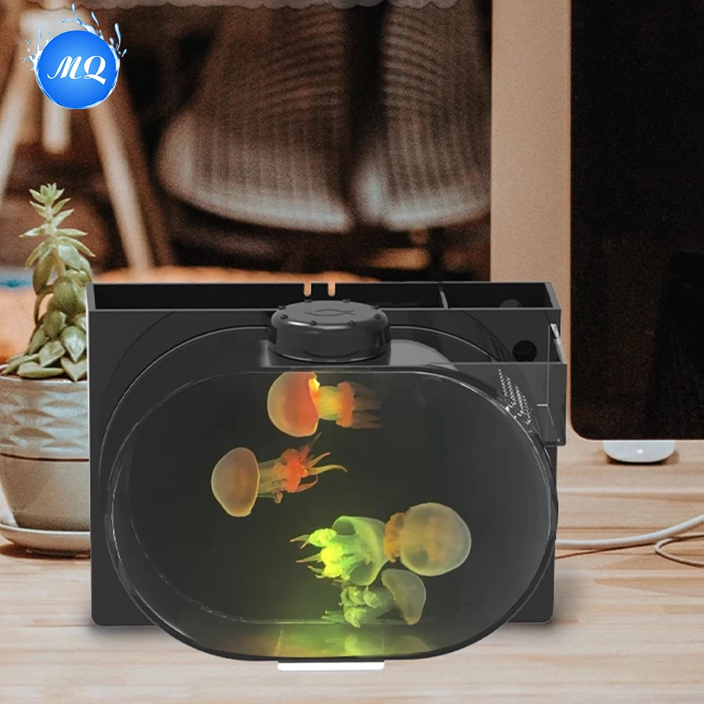 Mini Desktop Jellyfish Tank - Compact Self-Contained Ecosystem with LED Lights, Perfect for Home/Office Decor & Relaxation
