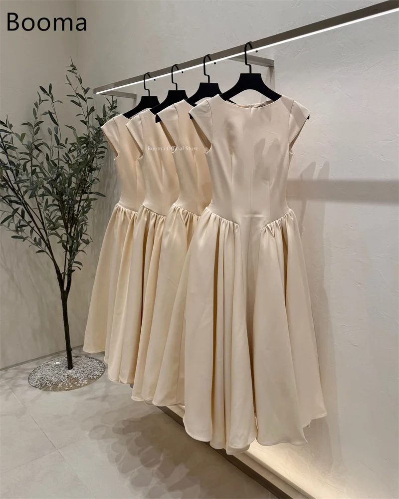 Booma – robe de bal trapèze en Satin pour femmes, tenue de soirée Simple, sans manches, col rond, personnalisée, 2025