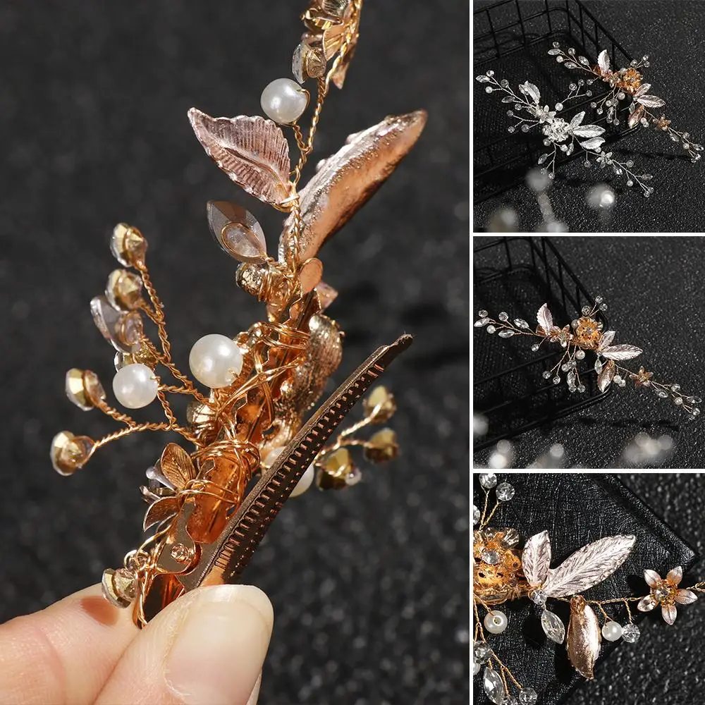 Strass-Haarnadeln Hochzeits-Haaraccessoires Legierung Blumen-Haarspangen Braut-Kopfschmuck Kristall-Haarklammer für Bräute