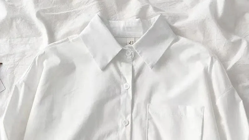 Japanischen Stil Lose Langarm Weiß Shirts Frauen Adrette Tasche Drehen Unten Kragen Hemd Frau Harajuku Übergroße Bluse – Detail 2