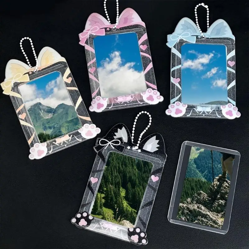 

62KA 3Inch Photo Card Holder Waterproof PVC Photocard Holder Photocard Protective Sleeves with Chain Pendant Gift for Student