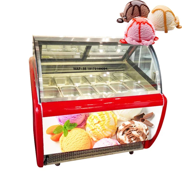 Stainless Steel Gelato Show Case Commercial Refrigerators Display Ice Cream Cone Cake Cabinet Showcase