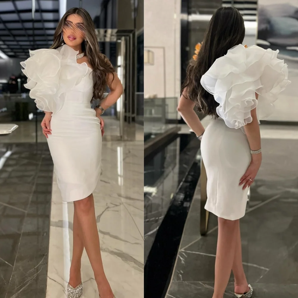 

Customized Exquisite Jersey Pleat Straight One-shoulder Knee Length Dresses Bespoke Occasion Fashion Sexy