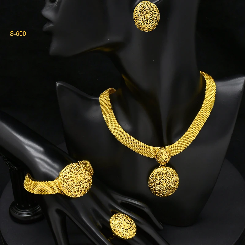 ANIID African 24k Gold Color Coin Pendant 4Pcs Jewelry Sets Dubai Ethiopian Necklace Sets Gifts For Women\'s Wedding Party