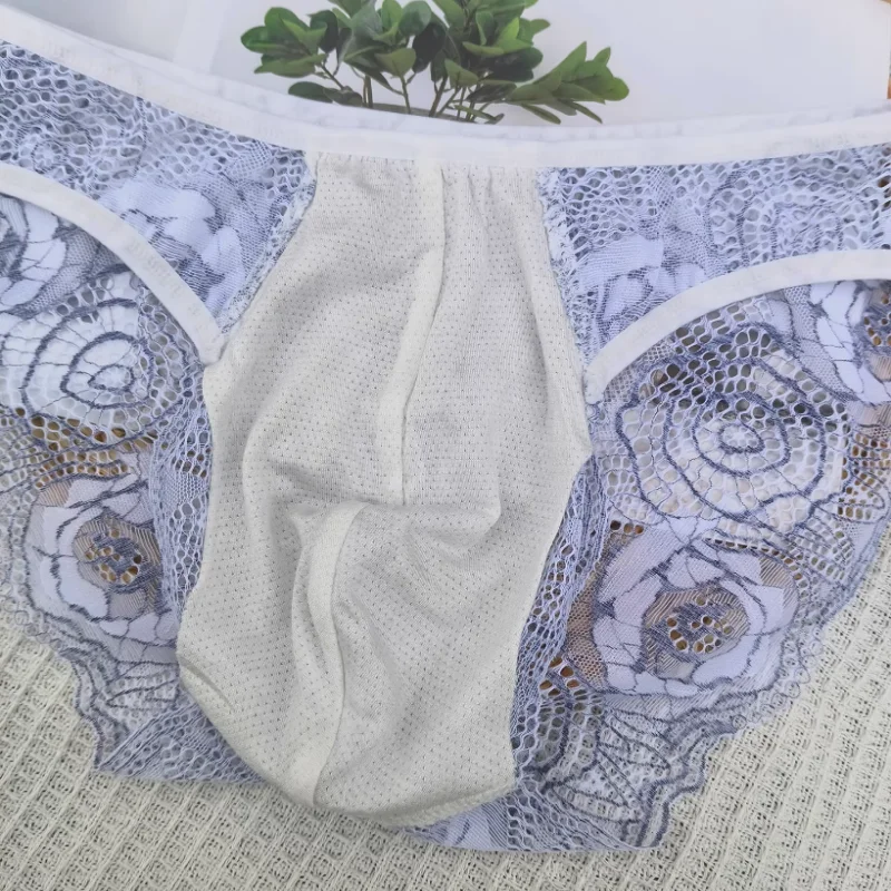 Sexy Men Lace Transparent Underwear Soft Comfortable Sweet LGBQ Live Show Dance Costume Sissy Fashion Floral Erotic Panties﻿﻿﻿