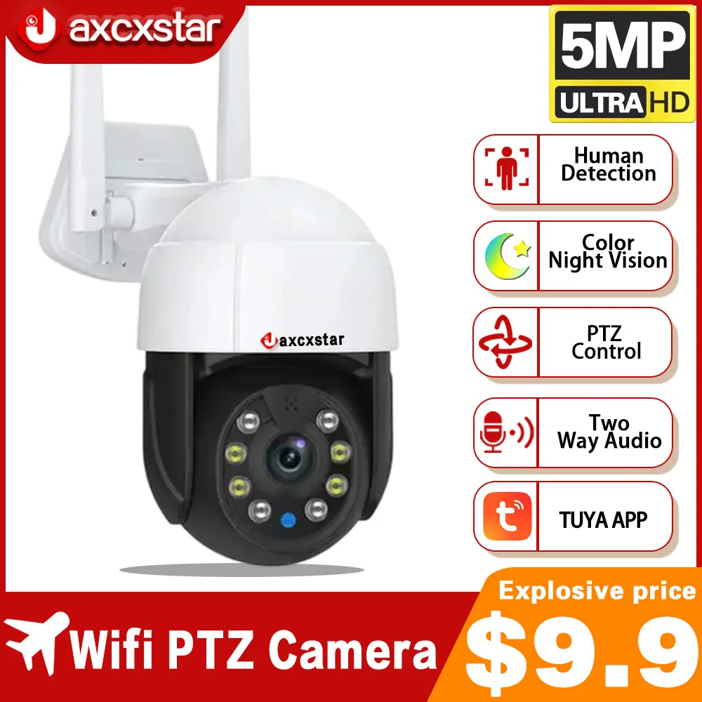 5MP Wifi Ptz Camera Outdoor Ai Auto Tracking Color Night Vision Security Protection CCTV Vedio Surveillance 2-Audio IP Camera