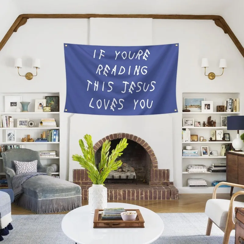 1pc 1pcs If You Are Reading This Jesus Loves You Flag, Cool Funny, 3x5 Feet, Dark Blue, 4X6in, Fabric, Use Without Electricity,