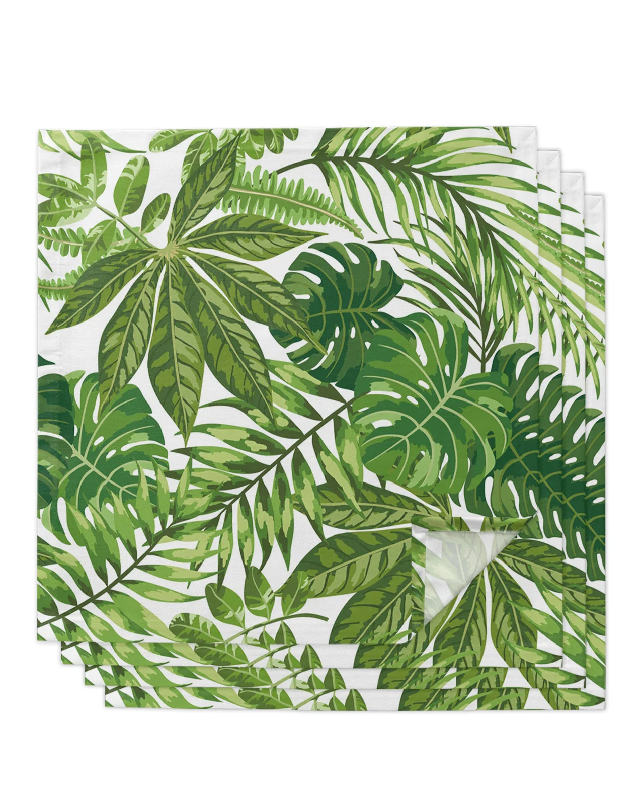 

4pcs Leaves Tropical Green Square Napkins 50cm Table Napkin Party Wedding Decoration Table Cloth Kitchen Dinner Serving Napkins