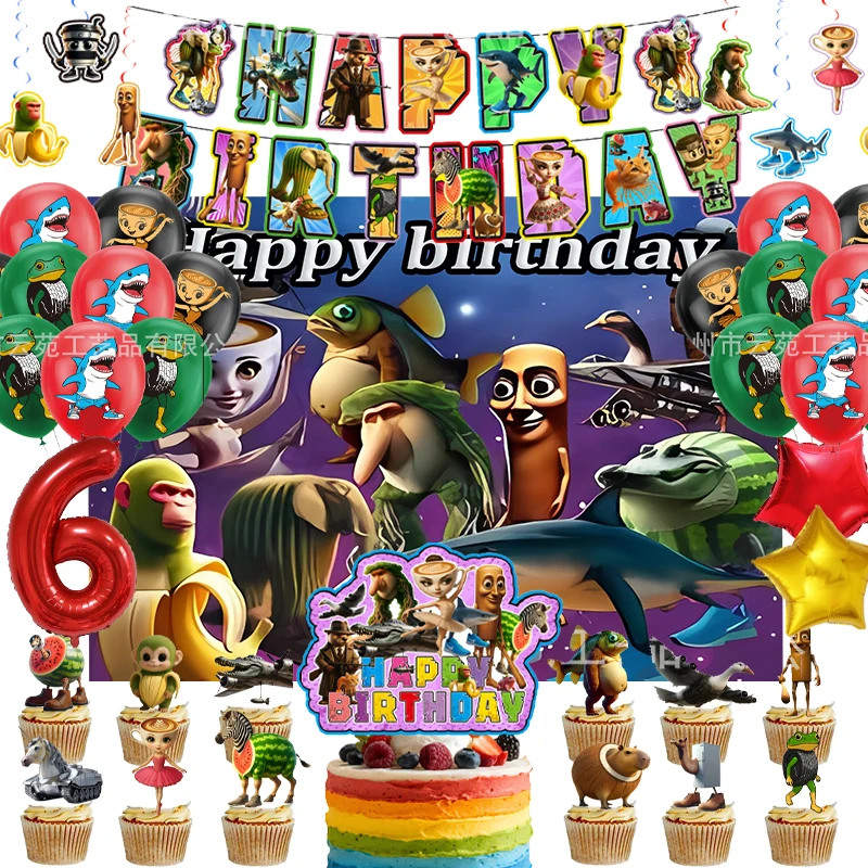 

Tralalero Tralala украшение для дня рождения Tungtung Sahur Brainrot воздушные шары Топпер для торта раскрытие пола товары для вечеринок детский подарок