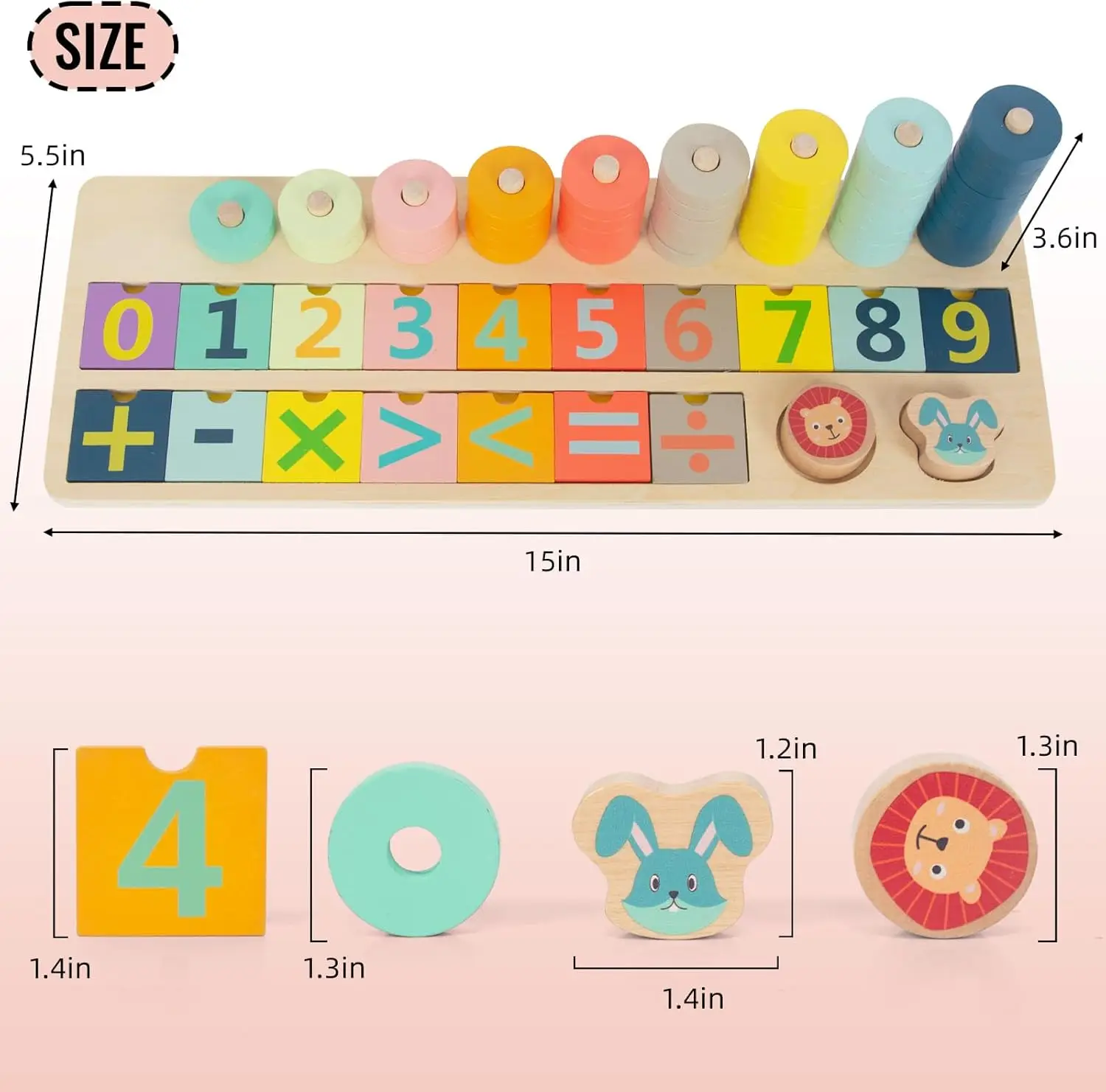 Wooden Toys for Toddlers, Shape Sorter Montessori Stacking Toys Educational Recognition Number Puzzle, Early Preschool Learning