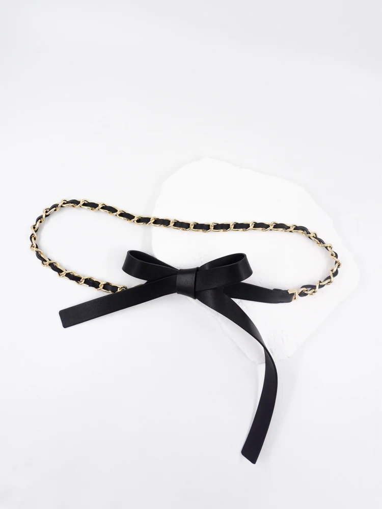 

Ele Soft Genuine Leather Belt Fine Sle Knot Decoration earling Waist Chain Belt for Youth And Middle-aged Women