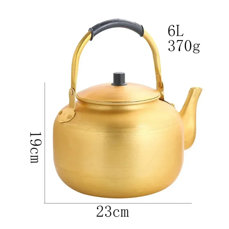 

6L Golden Aluminum Kettle Large Capacity Teapot Gas Stove Outdoor Camping Coffee Water Kettle Pot with Handle Picnic Tableware