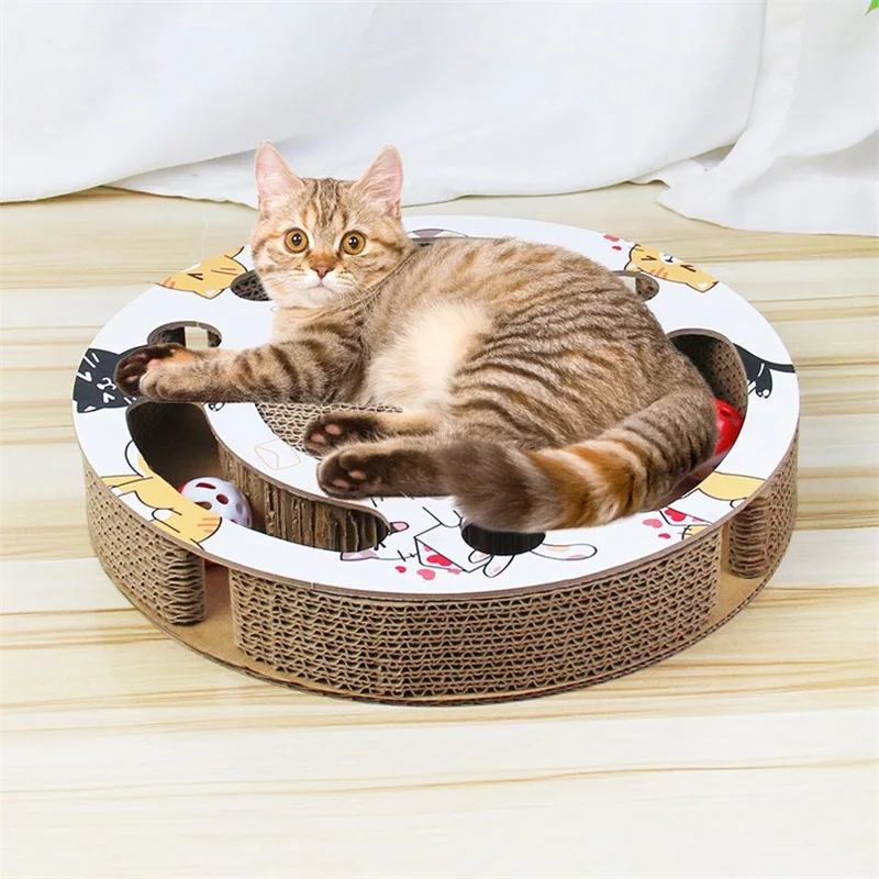 

Cat Scratcher Bed Corrugated Board Lounge With Toy Ball Track Interactive Pet Scratch Pad Furniture Protector For Indoor Cats