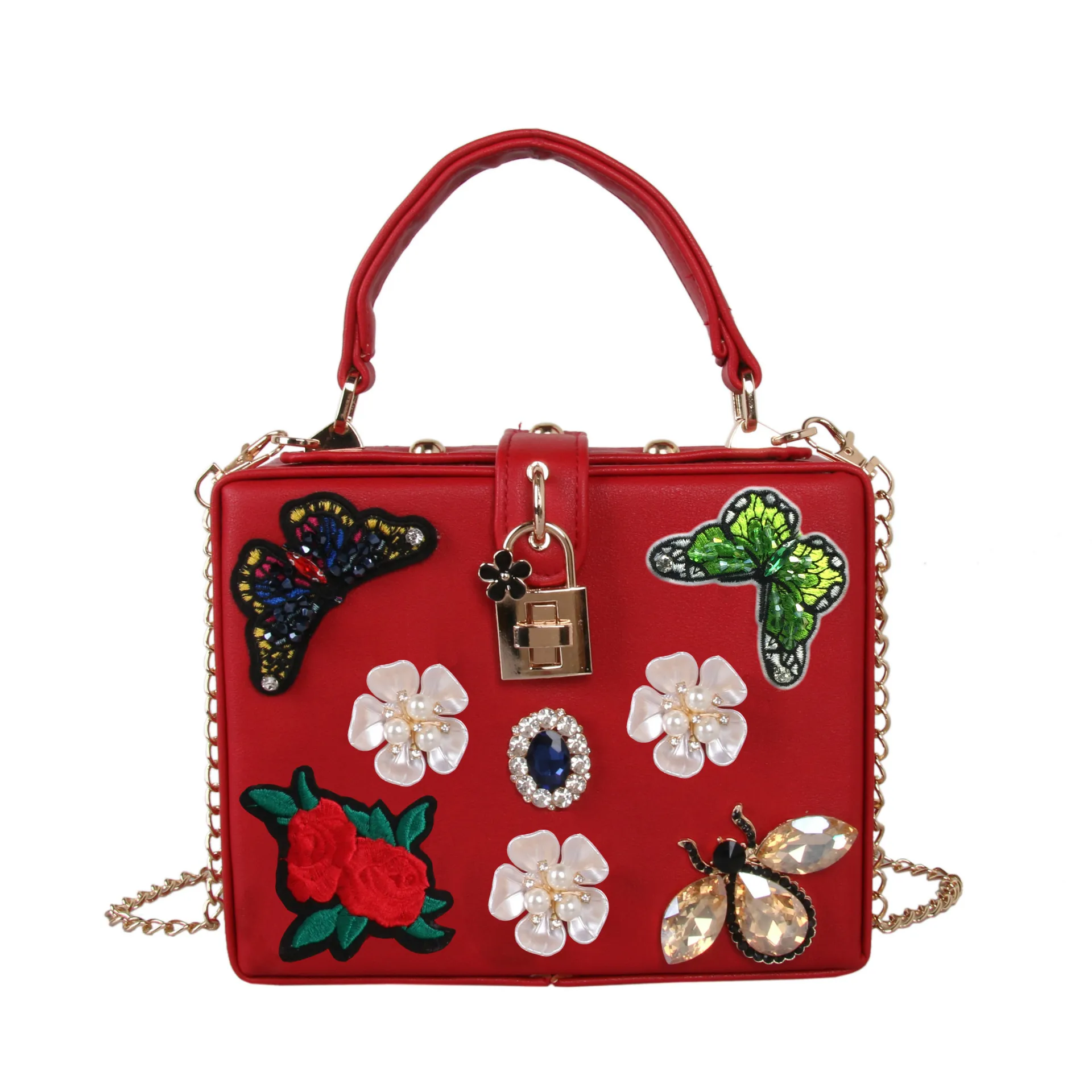 

2025 New Butterfly Embroidered Dinner Bag Pearl Flower Diamond Tote Bag One Shoulder Slant Back Designer Women's Leather Bag