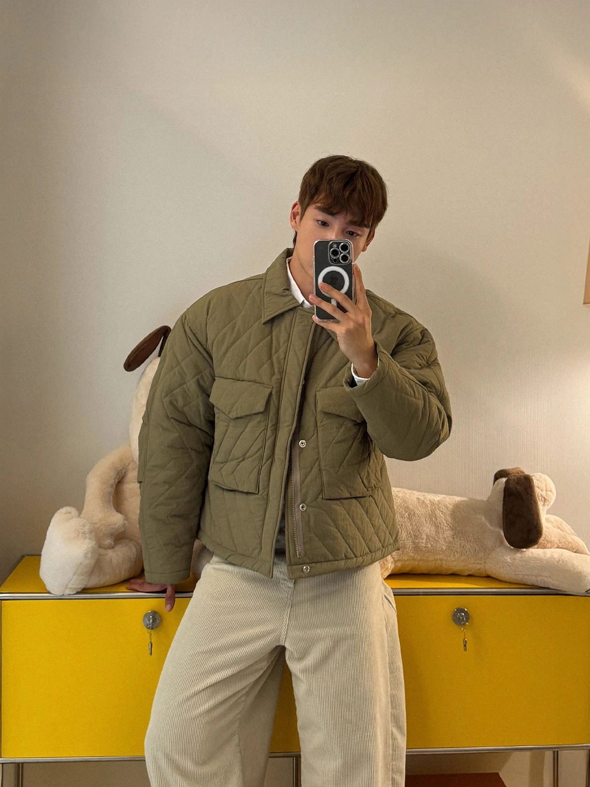 

Thiened Brown Diamond Pattern Men's Jaet Cotton Coat Winter American Sle Large ket ape Cotton Clothes Design