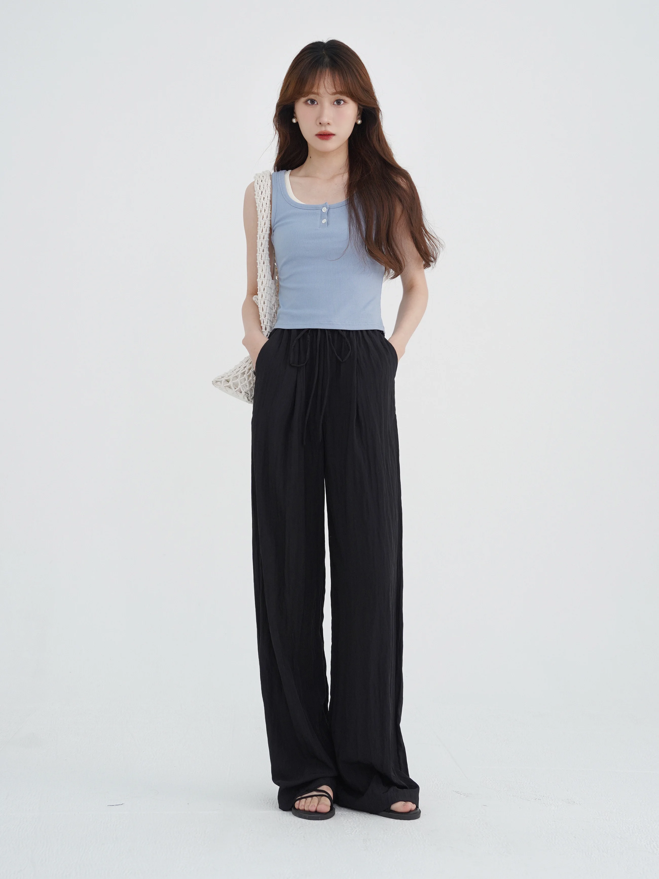 Pink Wide Leg Pants Women Summer Sun Protection Loose Long Trousers Lightweight Flowy High Waist Casual Beach Pants Daily Use