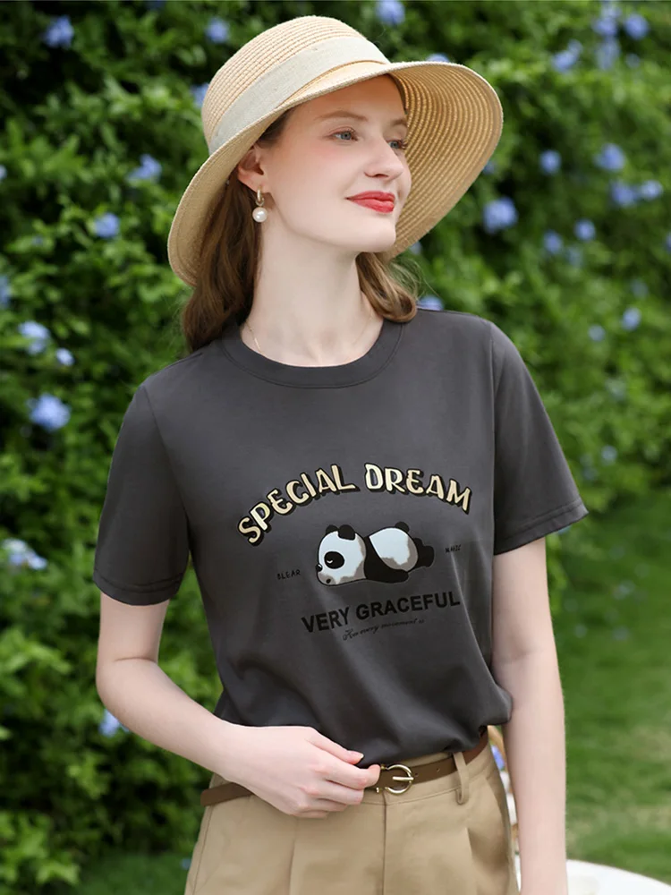 I BELIEVE YOU T-shirt grigia comoda e traspirante Estate 2025 Lettere Cartoon Stampato Tees Manica corta Spalla Top 2252016003