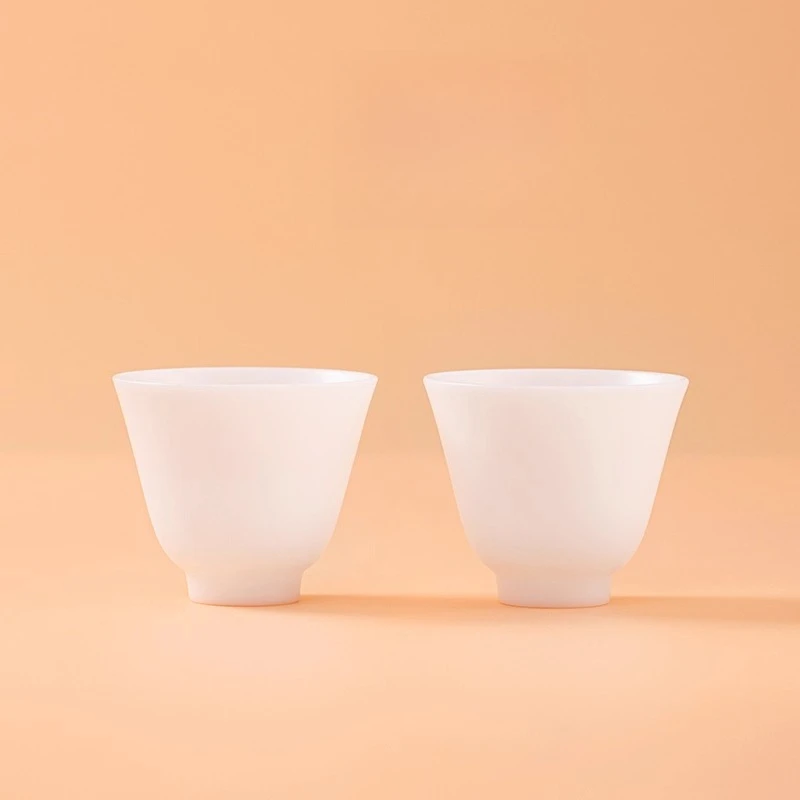 Suet jade porcelain Yurun beads round tea cup teacup Kung Fu tea set household Chinese high-end two packs