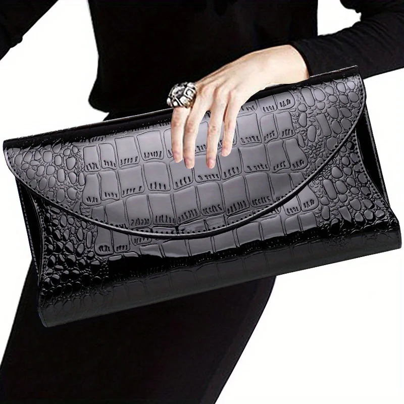 Women\'s clutch bag Large capacity patent leather clutch bag Crocodile print crossbody clutch bag