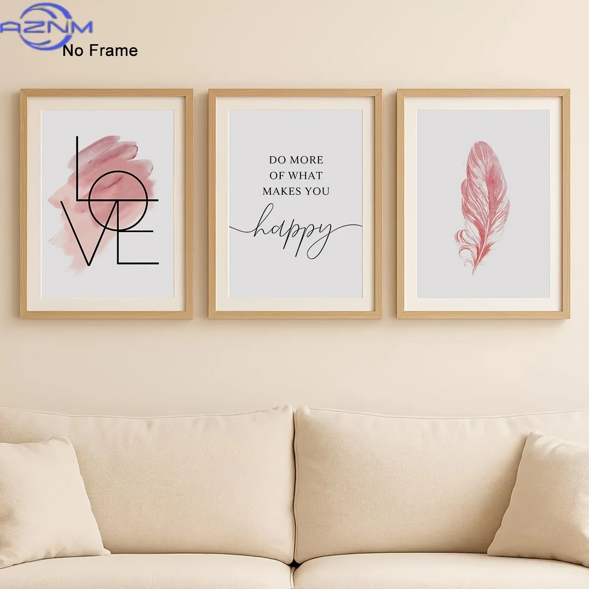 3pcs Set Blush Pink Wall Art Feather Canvas Painting Inspirational Quote Poster And Print Love Sign Picture for Girl Room Decor