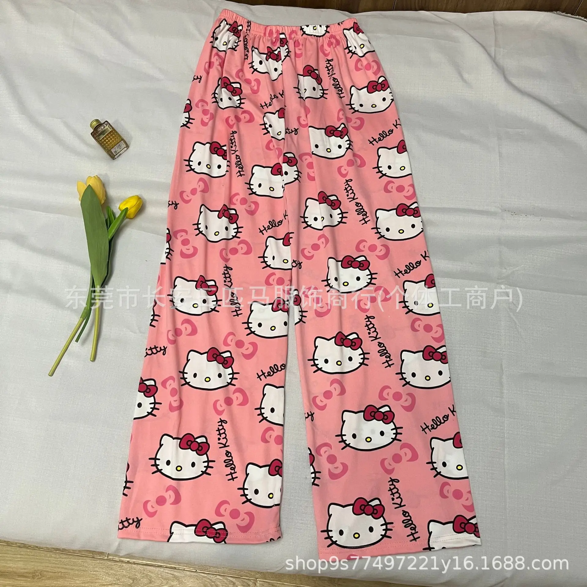 Sanrio-pantalones de pijama finos para hombre y mujer, ropa de algodón, holgada, con dibujos animados, a la moda, para verano