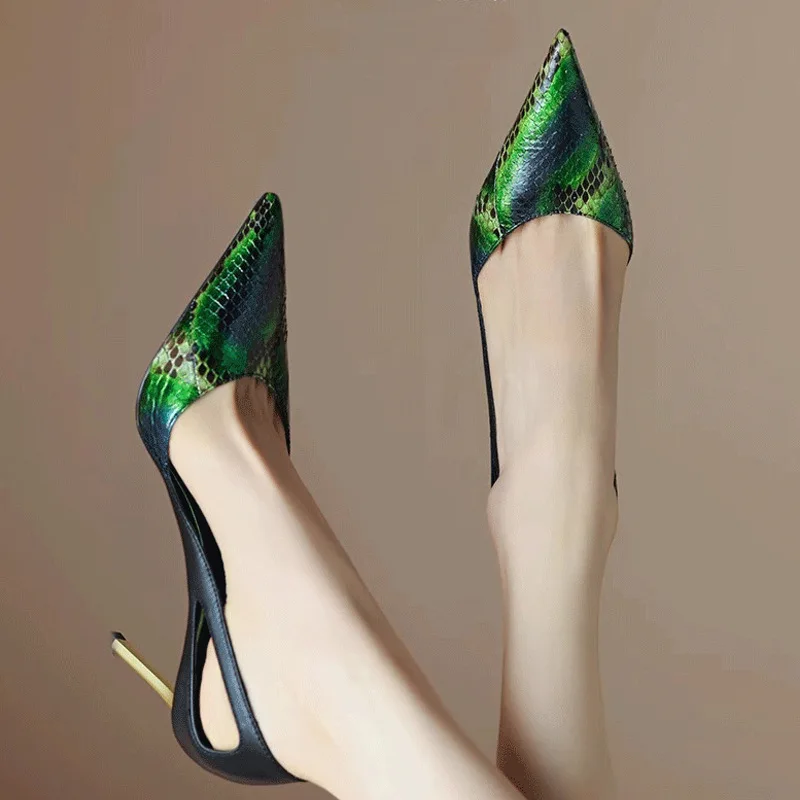Fashion Designer Women's Shoes Sexy Snake Pattern Pointed Tip High Heels for Woman Fashion Hollow Out Casual Shoes Zapatos Mujer
