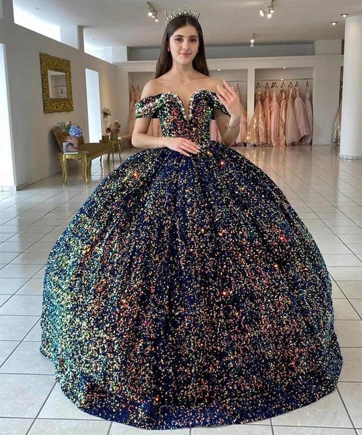 Robes de Quinceanera de princesse gonflées, robe de Rhà épaules dénudées, paillettes perlées, robes Sweet 16, 15 ans, personnalisées