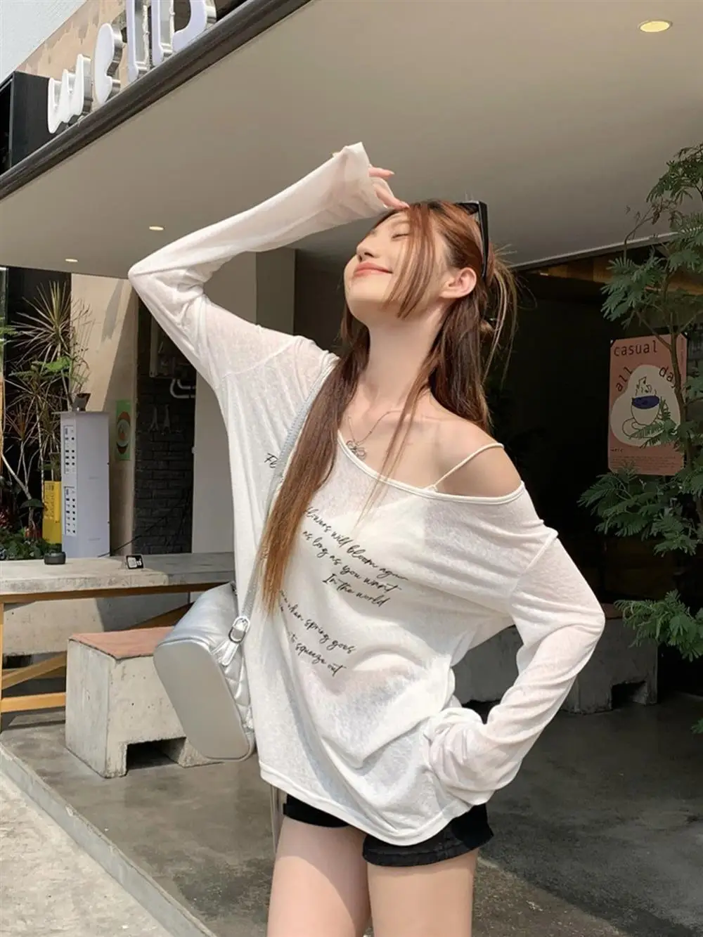 Laid-back Style Long Sleeve Printed Loose Thin Women's T-shirt Summer Casual Comfortable Slimming Versatile Sun Protection Top