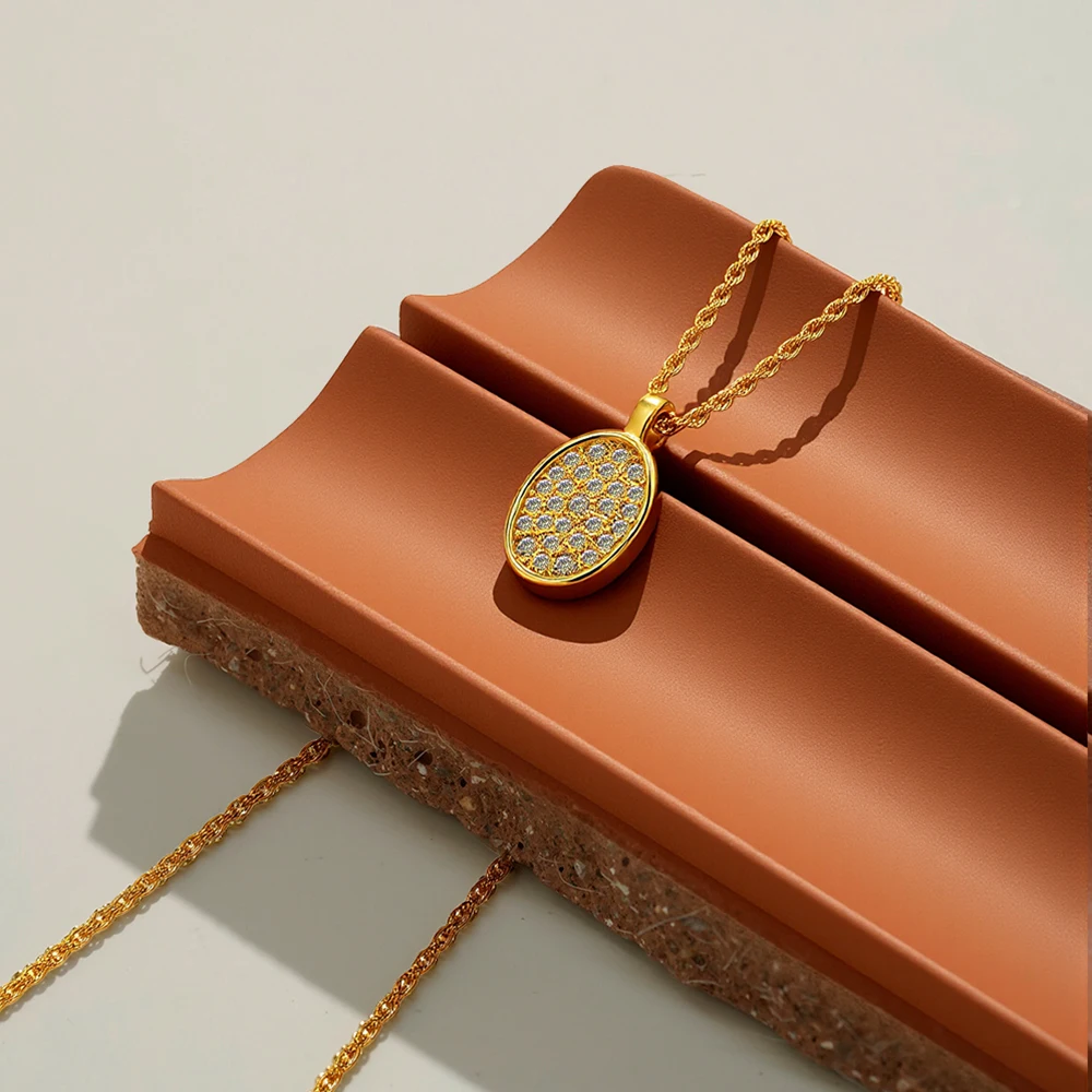 ENFASHION Para Mujer Vintage Oval Zircon Pendant Necklace For Women's Brass 18K Plated Gold Delicate Earrings Ring Jewelry P3648