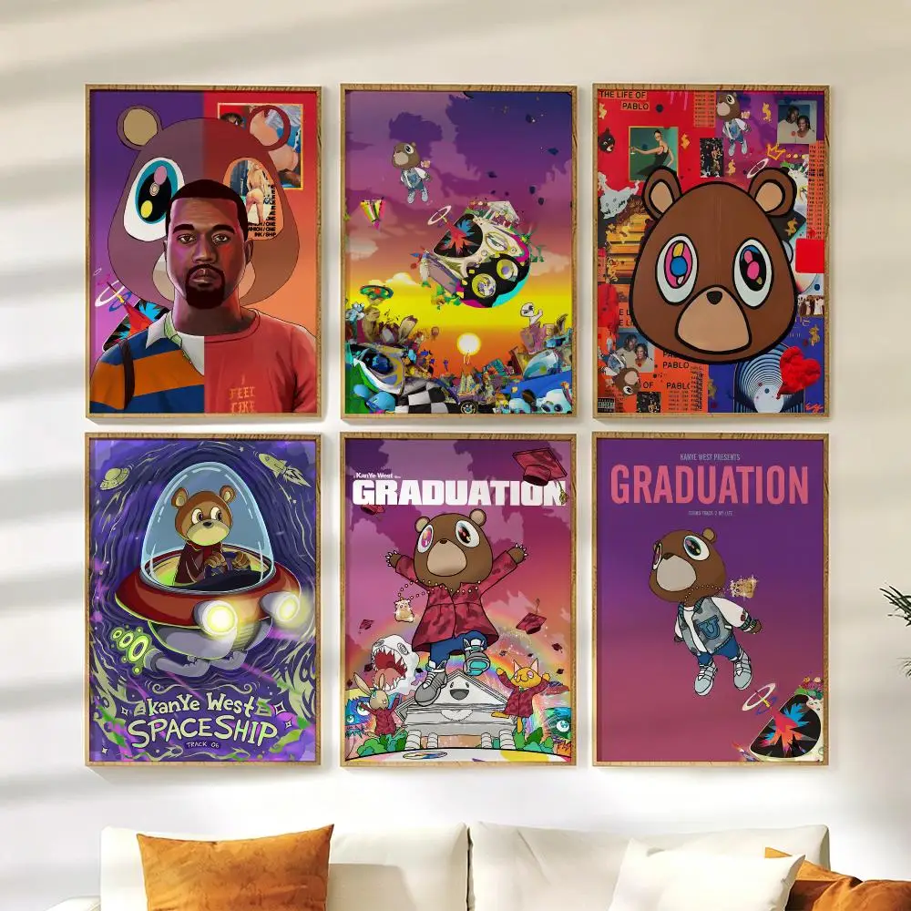 K-Kanye West Album Poster Wall Stickers HD Painting Self Adhesive Art Decals for Bedroom Living Room Home Decor