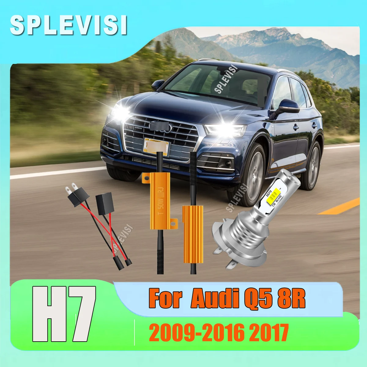 

LED H7 White 6000K Headlight Bulb led Resistor Kit Relay Harness For Audi Q5 8R 2009 2010 2011 2012 2013 2014 2015 2016 2017