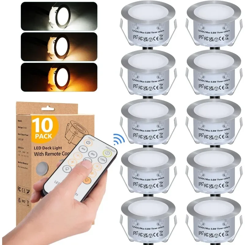 Recessed LED Deck Light Kits with Remote Control φ42mm, 10 Pack Deck Lighting IP67 Waterproof