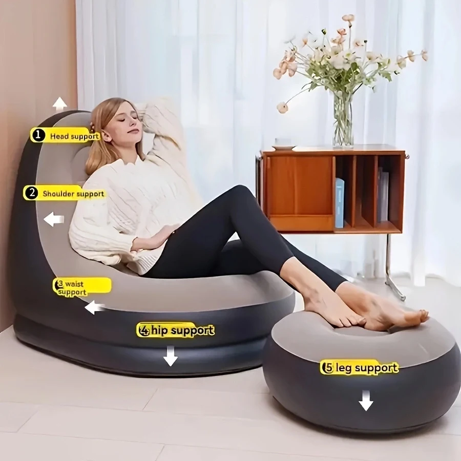 1pc Foldable recliner, inflatable sofa footstool combination for travel and vacation, office lounge chair, perfect pool decor image 6