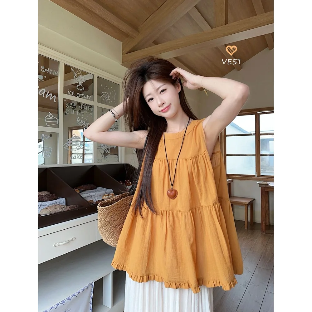 

Loose Korean Sle Doll irt Vest Top Summer 2025 Faion Ba Strap Breathable Polyester Women's Casual round Ne Tank Top