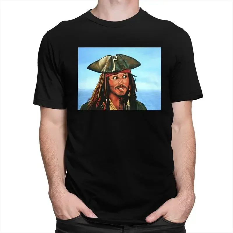 Captain Jack Sparrow T Shirt for Men 100% Cotton Tshirt Awesome Tee Tops Short Sleeved Pirates Of The Caribbean T-shirt Slim Fit