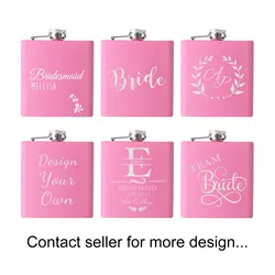 6oz Pink Portable Whiskey Bride Bridesmaid customized Hip Flask Custom LOGO Metal Stainless Steel Wine Bottle Bride Wedding Gift