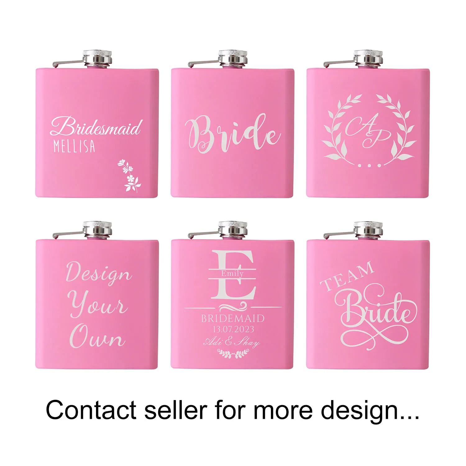 6oz Pink Portable Whiskey Bride Bridesmaid customized Hip Flask Custom LOGO Metal Stainless Steel Wine Bottle Bride Wedding Gift