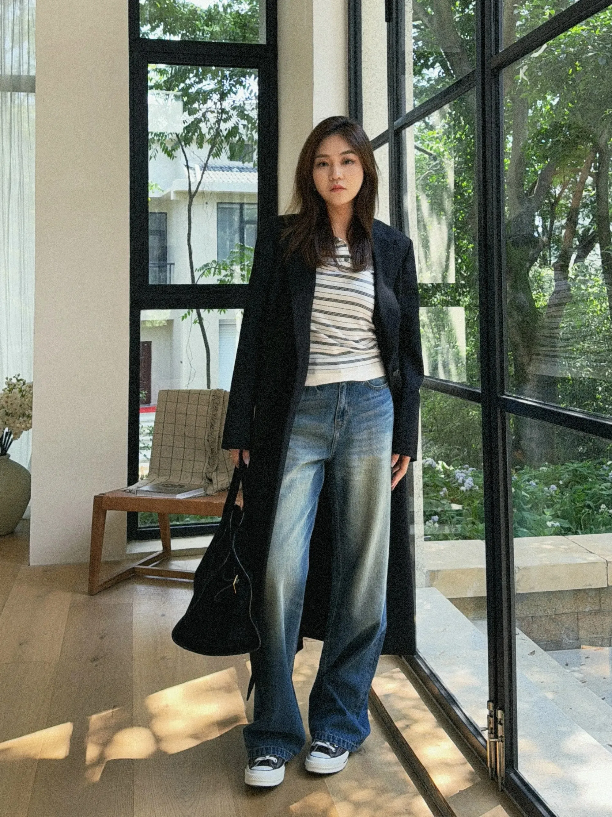

Faionable Straight Leg Jeans High Waist Long Trousers Versatile Autumn Collection OSENSO Wild Breath Early Autumn New Arrival