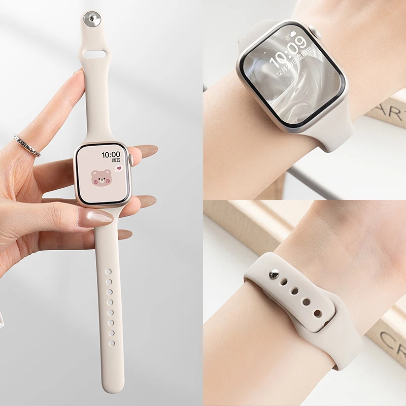 Slim Silicone Strap for Apple Watch Bands 11 46/42mm 38mm 40mm 41mm 44mm 45 Elegant Bracelet iWatch Series Ultra 3 2 7 6 SE 9 10