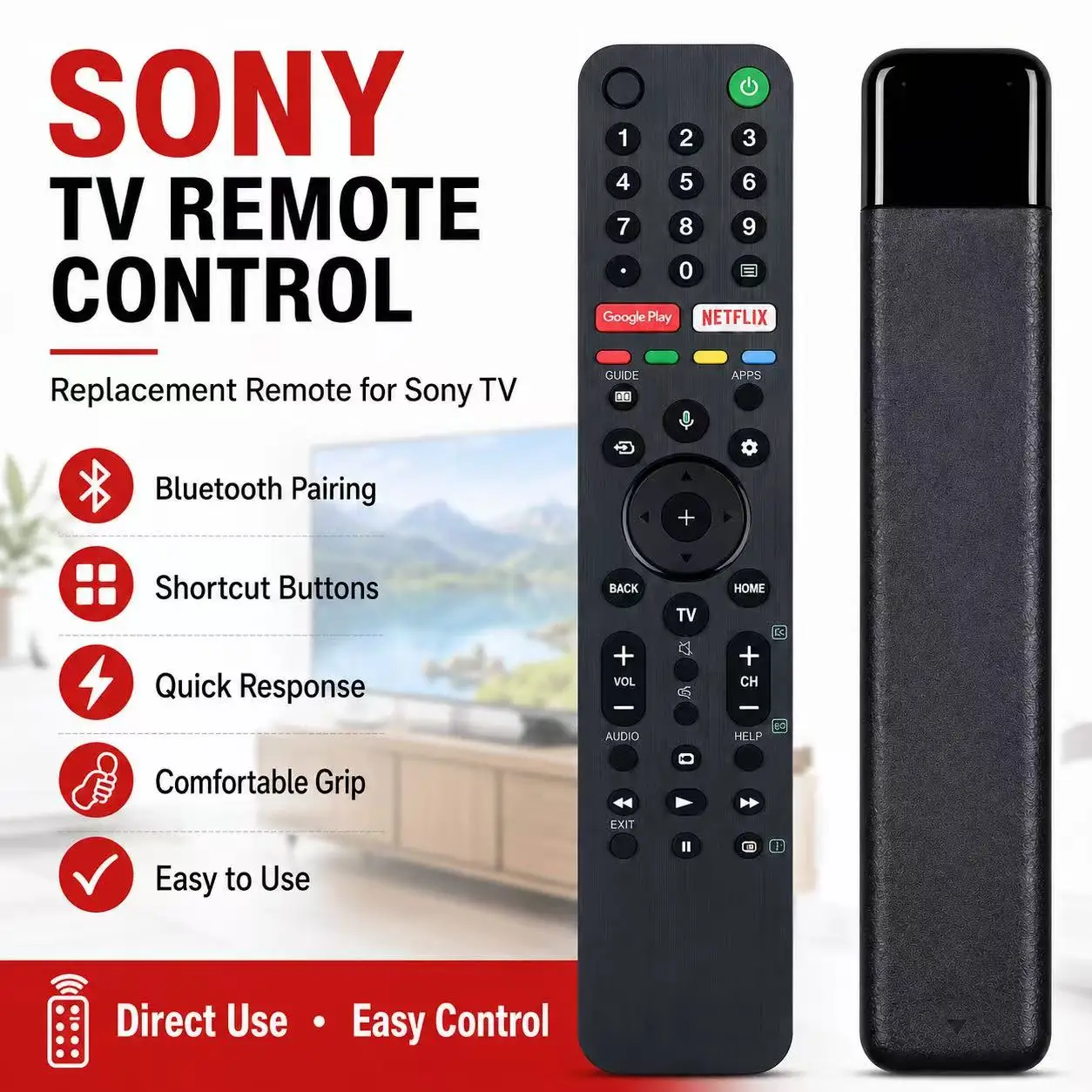 RMF-TX500P Sub RMF-TX500U RMF-TX500B Replacement Remote Control For SONY 4K UHD Android Bravia TV XG95/AG9 Series X85G Series - view 2