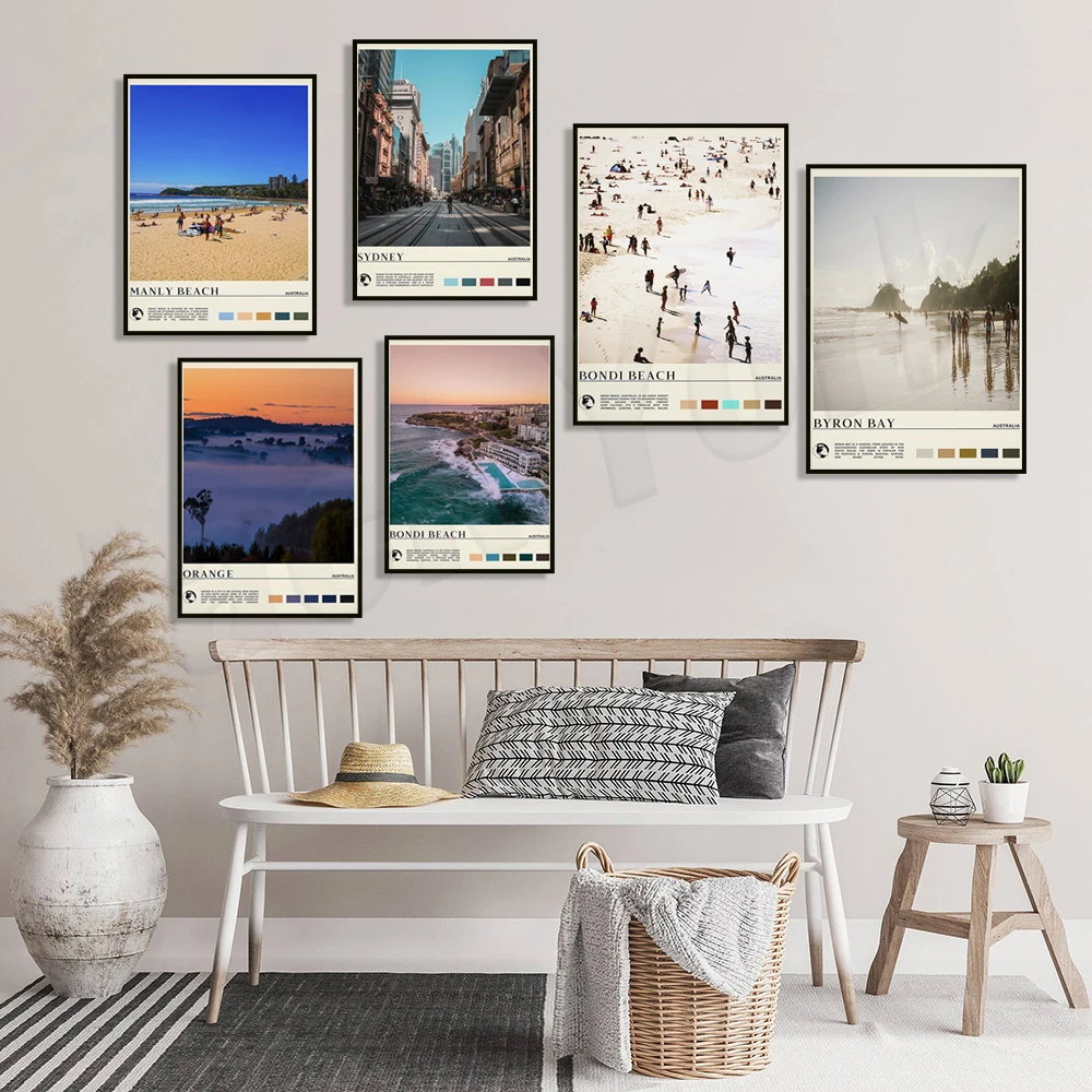 Byron Bay, Bondi Beach, Sunshine Coast, Noosa Heads, Melbourne, Manly Beach, Airlie Beach, Bondi Beach, Australia travel poster