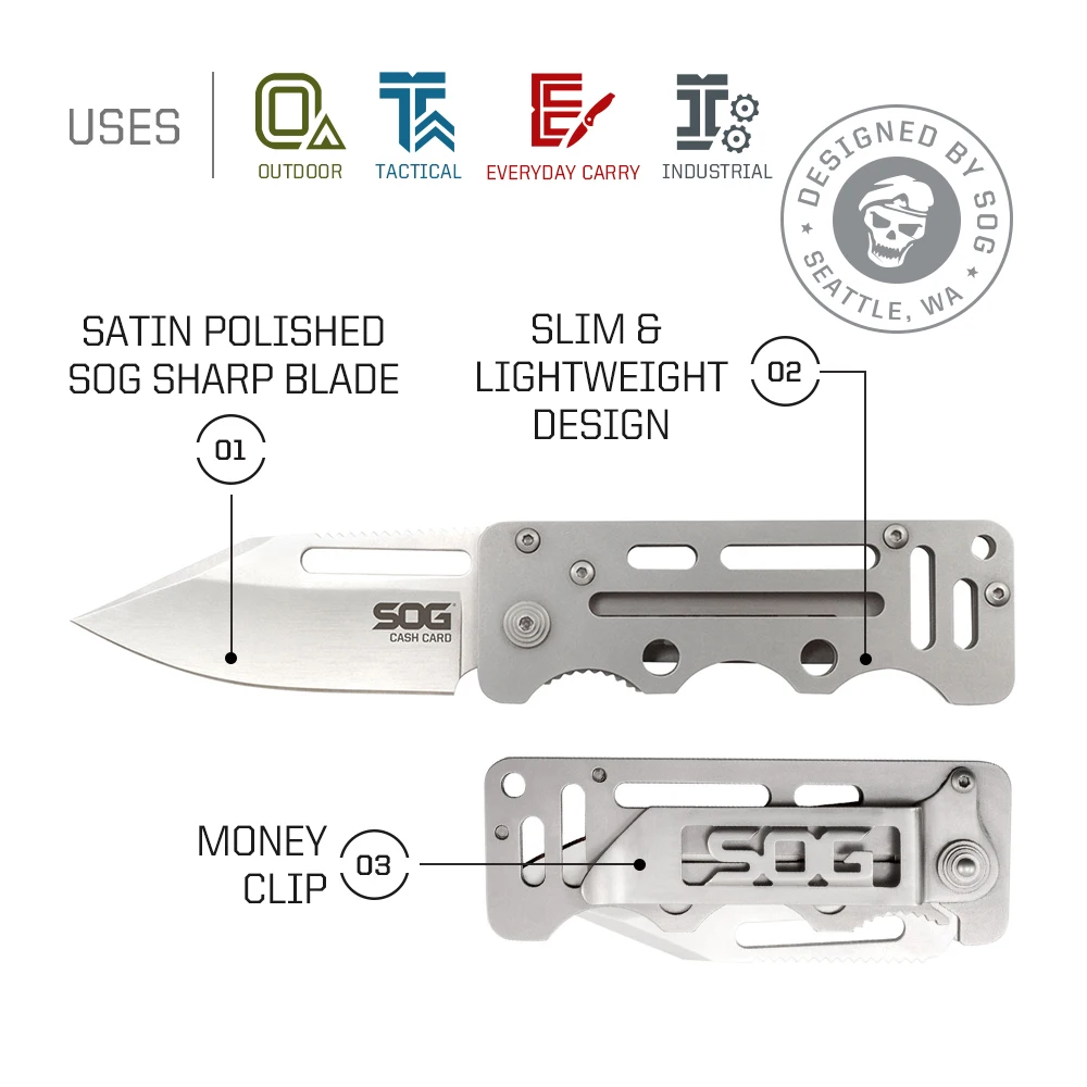 SOG Cash Card Folding Knife Small Portable Lightweight Multi-Tools EDC Multifunctional Knives /w Money Clip Outdoor Camping Tool