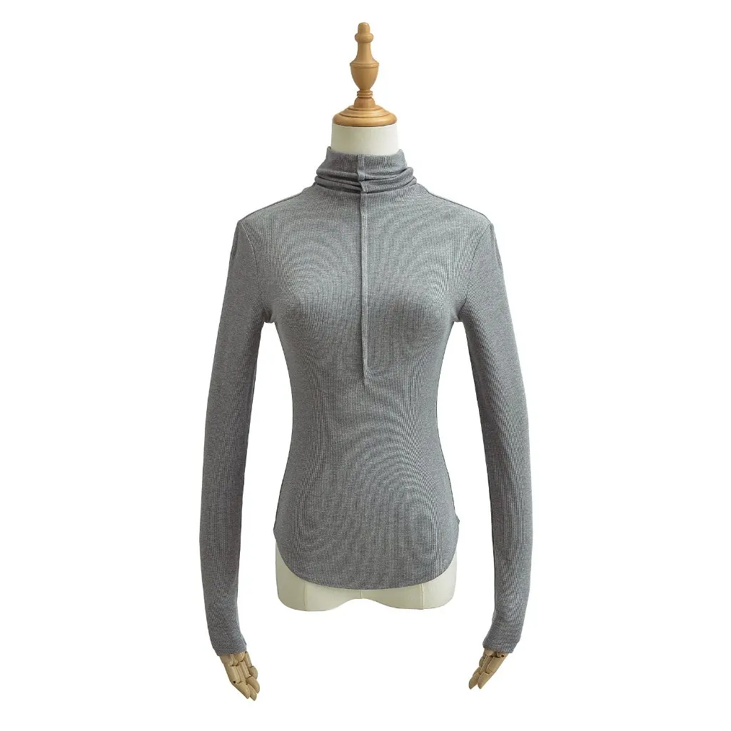 

Women's Pure Desire Style Turtleneck Brushed Fleece Long Sleeve T-Shirt Stretch Slim Fit Bottoming Shirt for Autumn Winter