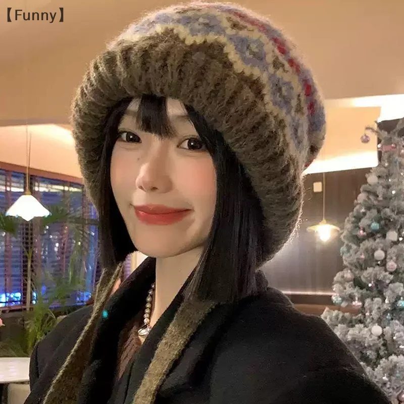 여성용 니트 모자 울 혼합 레트로 울 모자 따뜻하게 유지하는 빅 헤드 사이즈 방한 모자 남성용