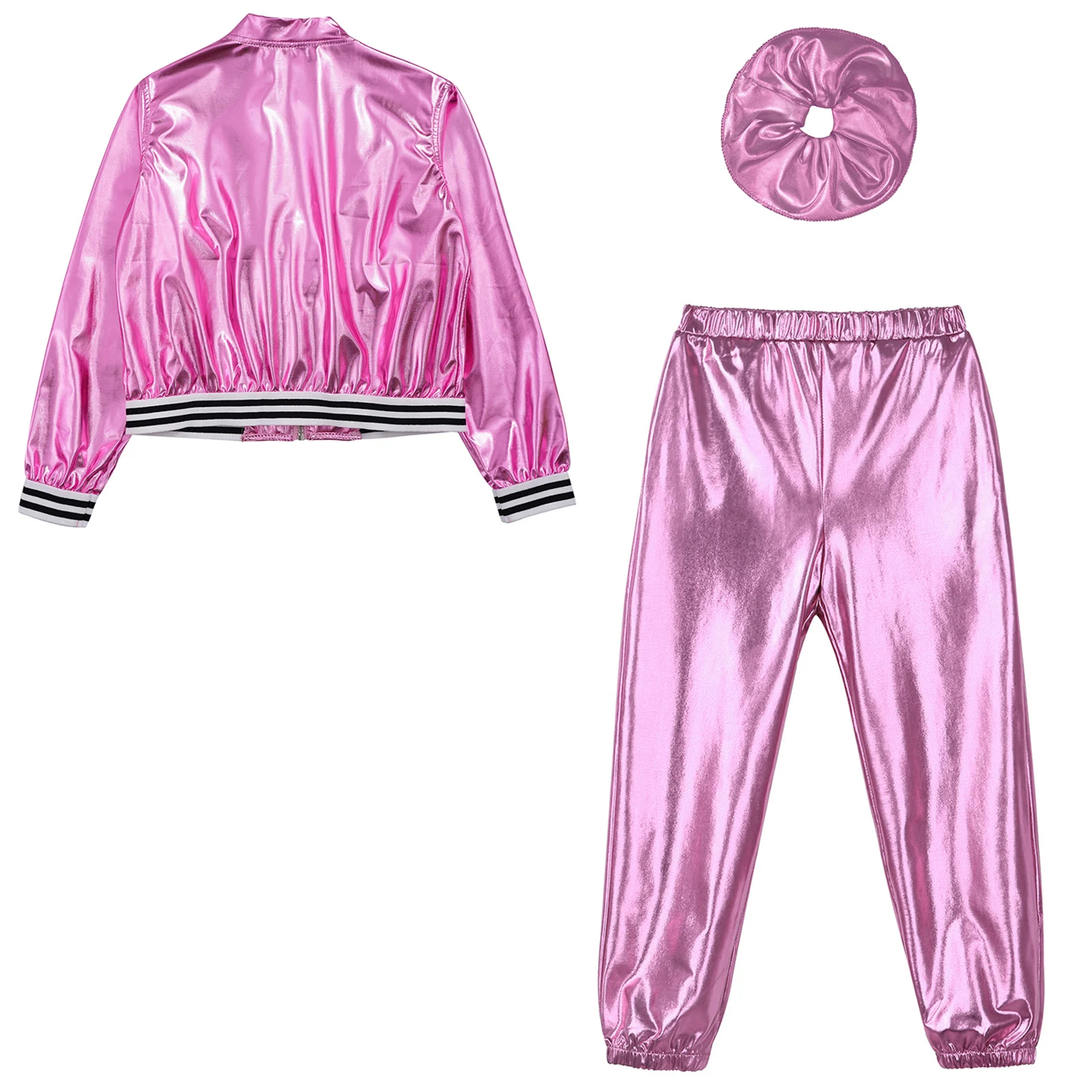 Kids Girls Street Dance Outfit Jazz Dancing cosupes giacca metallica a maniche lunghe con pantaloni lucidi moda bambini Streetwear